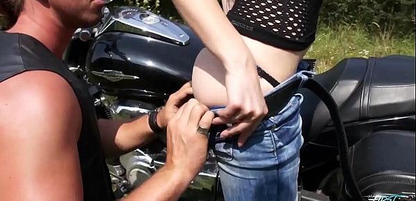  First Timer Lays on a Motorbike to Take Dick Before Eating Sperm